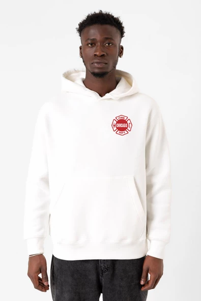 Chicago Fire Logo Beyaz Erkek 3ip Kapşonlu Sweatshirt