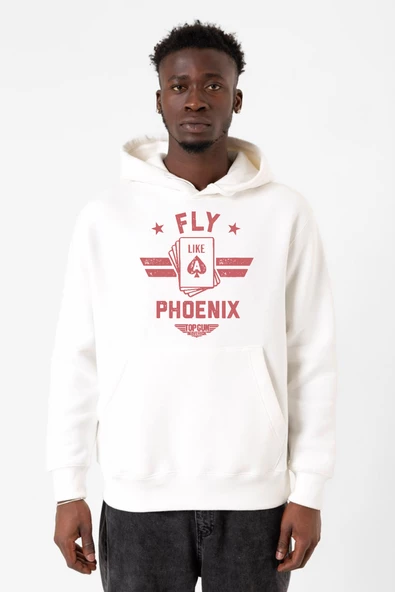 Top Gun Maverick Fly Like A Phoenix Beyaz Erkek 3ip Kapşonlu Sweatshirt