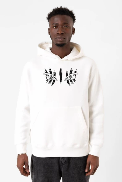 Demon Slayer Anime Upper Moon Demon Eyes Beyaz Erkek 3ip Kapşonlu Sweatshirt