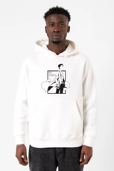 Steins Gate Rintarou Mad Scientist Beyaz Erkek 3ip Kapşonlu Sweatshirt