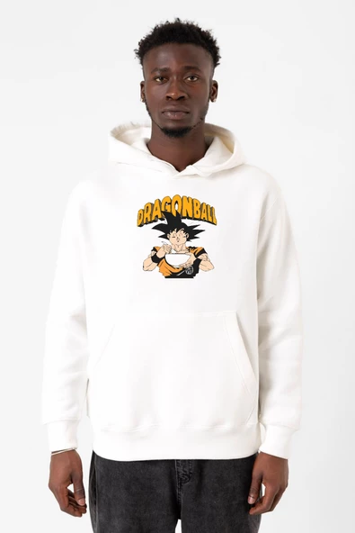 Dragon Ball Z Anime Goku Eating Ramen Beyaz Erkek 3ip Kapşonlu Sweatshirt
