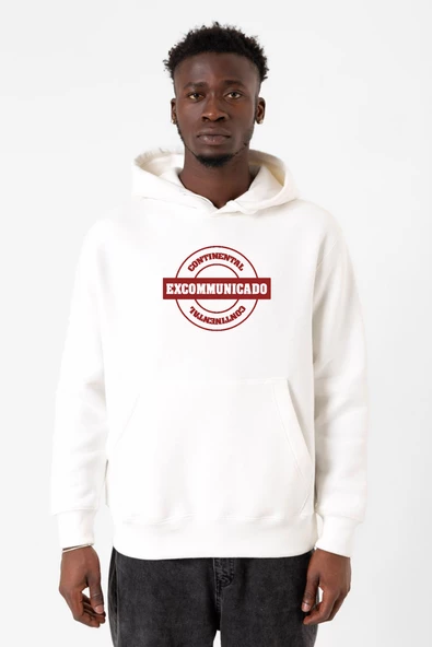 John Wick Continental Excommunicado Beyaz Erkek 3ip Kapşonlu Sweatshirt