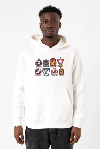 Top Gun Maverick Badge Layout Group Beyaz Erkek 3ip Kapşonlu Sweatshirt