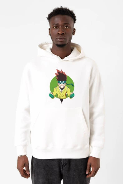 Beyblade Arman Kusaba Beyaz Erkek 3ip Kapşonlu Sweatshirt