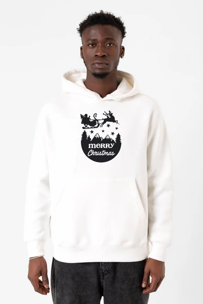 Merry Christmas Sleigh Beyaz Erkek 3ip Kapşonlu Sweatshirt ürün görseli