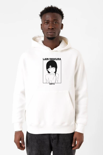 Serial Experiments Anime Lain Poster Beyaz Erkek 3ip Kapşonlu Sweatshirt ürün görseli
