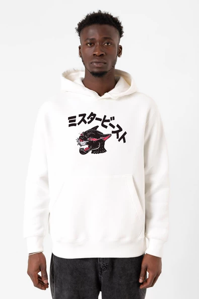 Mr Beast Kanji Beyaz Erkek 3ip Kapşonlu Sweatshirt