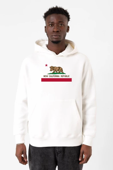 Fallout New California Republic Flag Beyaz Erkek 3ip Kapşonlu Sweatshirt ürün görseli 1