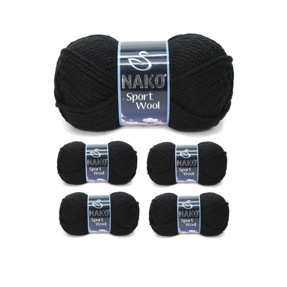 5 Adet Sport Wool Atkı Bere Ceket Yelek Örgü İpi Yünü No: 217 Siyah