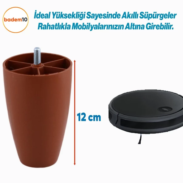 Oval 4 Adet Aparatlı Plastik Ayak 12 cm Kahverengi Mobilya Sehpa Kanepe Koltuk Ayağı Baza Ayakları - 6