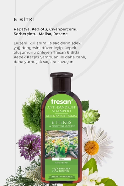Tresan 6 Bitki Kepekli Saçlar İçin Bakım Şampuanı 300 ml - 2