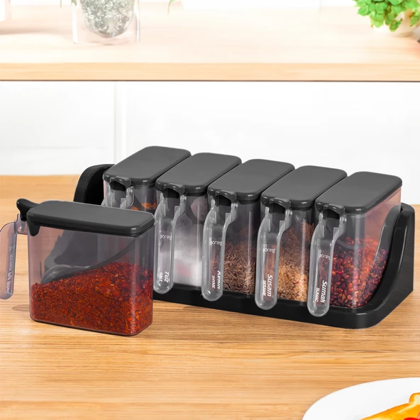 Porsima 1183 6 Lı Simple Standlı Etiketli Kendinden Yapışkanlı Kapaklı Kaşıklı Baharatlık Takımı -baharatlık - Resim 5