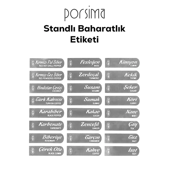 Porsima 1183 6 Lı Simple Standlı Etiketli Kendinden Yapışkanlı Kapaklı Kaşıklı Baharatlık Takımı -baharatlık - Resim 3