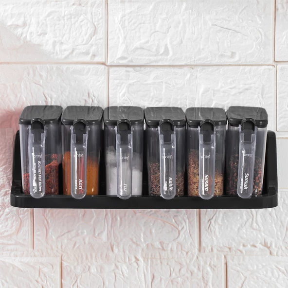 Porsima 1183 6 Lı Simple Standlı Etiketli Kendinden Yapışkanlı Kapaklı Kaşıklı Baharatlık Takımı -baharatlık - Resim 2
