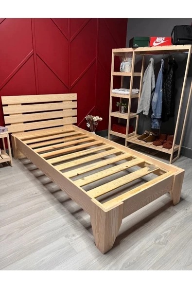 KÖŞK MOBİLYA Elegant Doğal Masif Çam Ahşap Karyola Tek Kişilik 100x200 Yatak Uyumlu - 2