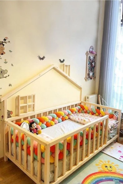 KÖŞK MOBİLYA Masal Model Montessori Bebek Ve Çocuk Karyolası Doğal Ahşap Yatak 90x190 Yatak Uyumlu