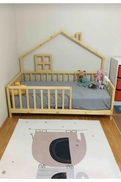 KÖŞK MOBİLYA Montessori Yatak 70x130 Yatak Uyumlu Masal Model Ahşap Yatak Bebek Karyola Organik Karyola