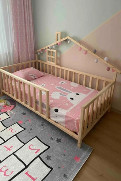 KÖŞK MOBİLYA Masal Model Montessori Bebek Ve Çocuk Karyolası Doğal Ahşap Yatak 100x200 Yatak Uyumlu - 2