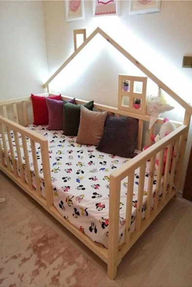 KÖŞK MOBİLYA Masal Model Montessori Bebek Ve Çocuk Karyolası Doğal Ahşap Yatak 100x200 Yatak Uyumlu - 3