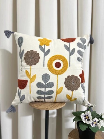 NİVEMESHOME ÇİÇEKLİ NAKIŞLI KIRLENT KILIFI 45X45 - 2