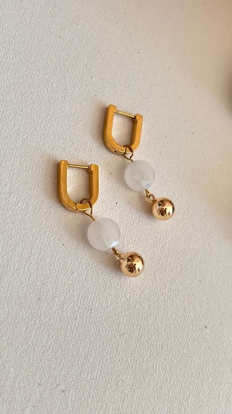 Çelik pembe kuvars küpe - Resim 2