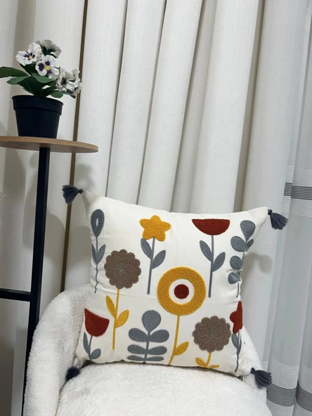 NİVEMESHOME ELYAF DOLGULU ÇİÇEKLİ NAKIŞLI KIRLENT KILIFI 45X45 - 3