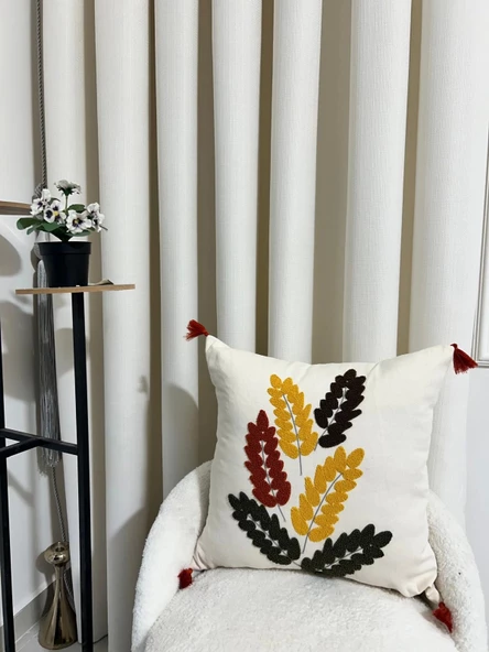 NİVEMESHOME ELYAF DOLGULU MEŞE YAPRAĞI NAKIŞLI KIRLENT KILIFI 45X45 - 2