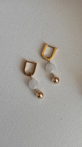 Çelik pembe kuvars küpe - Resim 3