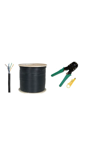 100 Metre Cat-6 Cat6 Ket 6 Dış Ortam Internet Modem Arası Kablo Ve Sıkma Pensesi Set 10 Adet Rj45 ürün görseli 1