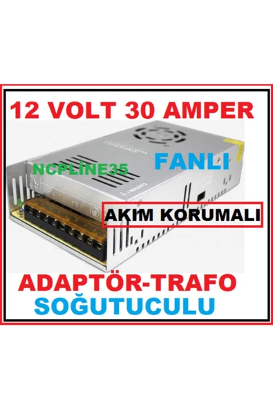 12 Volt 30 Amper Metal Sac Kasa Akım Korumalı Fanlı Adaptör ürün görseli 1