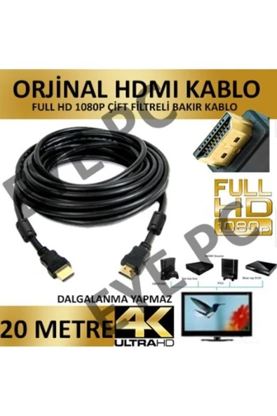 20mt 20 Metre Hdmı 1.4 Kablo Altın Kaplama Gold Uç Hd Hdmı Kablo Siyah Pvc