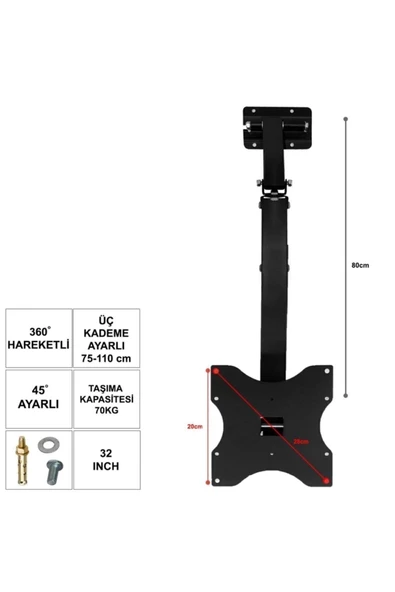 32 Inç 55- 82 Cm Kelebek TV Tavan Askı Aparatı