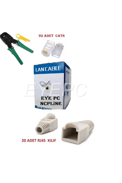 Cat6 Pense +100 Metre Kablo +20 Adet Rj45+ 20 Adet Rj45 Kılıf Amatör Set Modem Pc Internet Kablosu