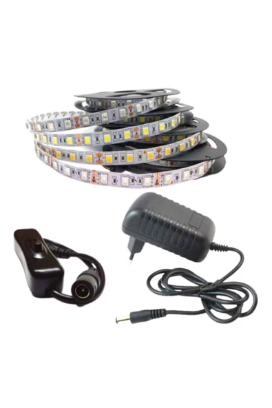 3 Çipli Beyaz Şerit Led 5 Mt + 12v Adaptör Tak Çalıştır - 4
