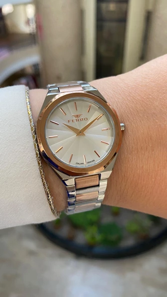 Ferro Quartz Çelik Rose/Gri 34 mm Kadın Kol Saati