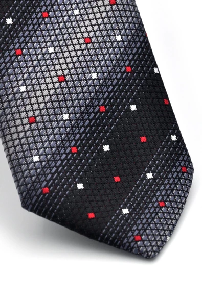 Gri Füme ve Siyah Verev Desenli Dokuma Kumaş Mendilli Slim Fit Kravat // SDK-240803 - Resim 3
