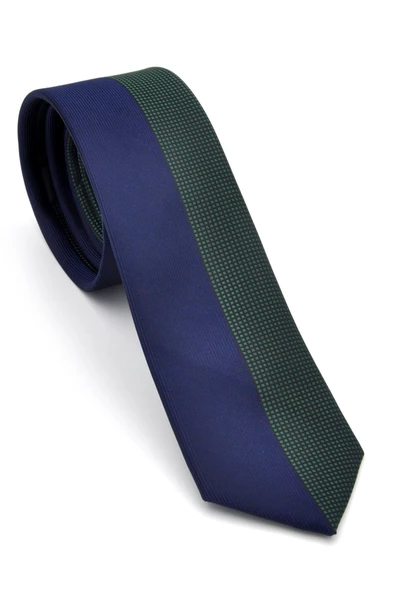 Yeşil ve Lacivert Pano Desenli Dokuma Kumaş Slim Fit Kravat // KPK013