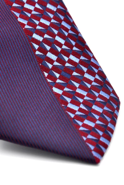 Bordo ve Lacivert Pano Desenli Dokuma Kumaş Slim Fit Kravat // KPK009 - Resim 2