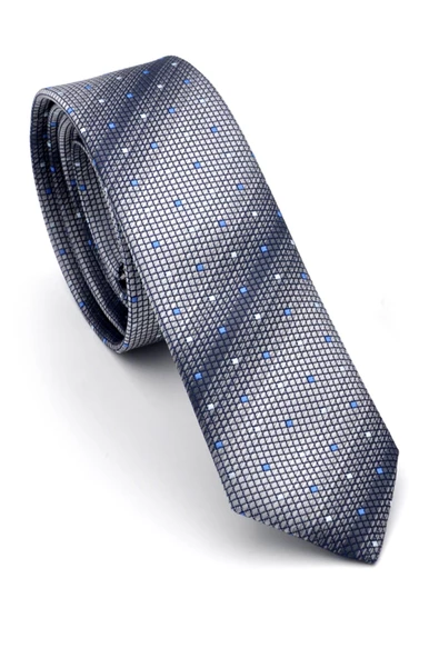 Gri ve Füme Verev Desenli Dokuma Kumaş Mendilli Slim Fit Kravat // SDK-240804 ürün görseli