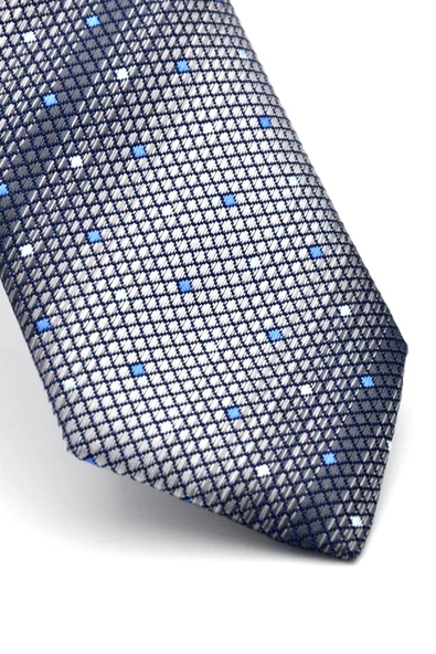 Gri ve Füme Verev Desenli Dokuma Kumaş Mendilli Slim Fit Kravat // SDK-240804 - Resim 3