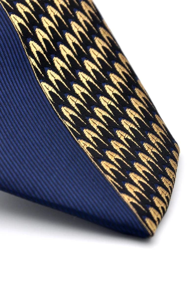 Bej ve Lacivert Pano Desenli Dokuma Kumaş Slim Fit Kravat // KPK016 - Resim 2