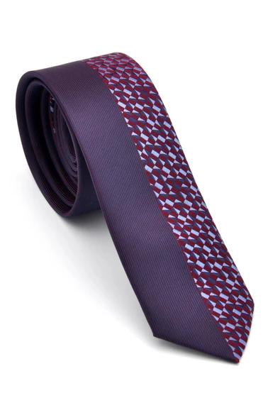 Bordo ve Lacivert Pano Desenli Dokuma Kumaş Slim Fit Kravat // KPK009 ürün görseli