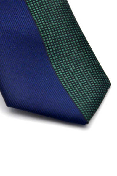 Yeşil ve Lacivert Pano Desenli Dokuma Kumaş Slim Fit Kravat // KPK013 - Resim 2