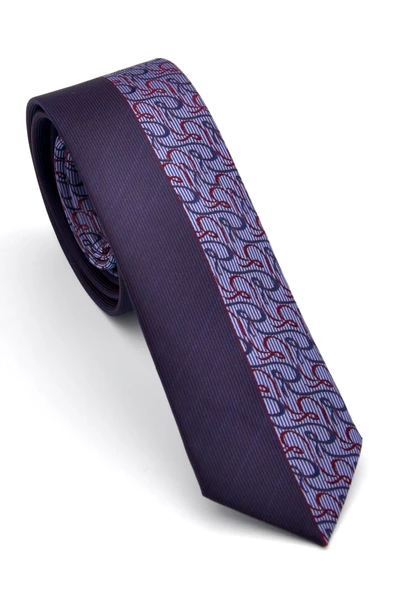 Mor ve Lacivert Pano Desenli Dokuma Kumaş Slim Fit Kravat // KPK012 ürün görseli