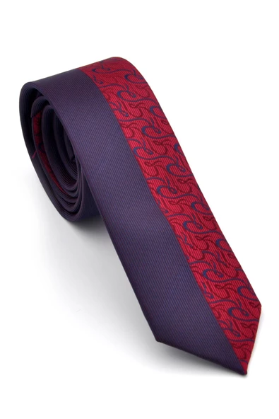 Bordo ve Lacivert Pano Desenli Dokuma Kumaş Slim Fit Kravat // KPK011 ürün görseli