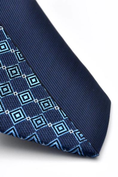 Mavi ve Lacivert Pano Desenli Dokuma Kumaş Slim Fit Kravat // KPK014 - Resim 2