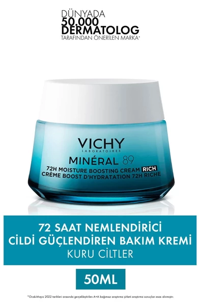 VİCHY Mineral 89 Rich Cildi Güçlendiren 72 Saat Nemlendirici Bakım Kremi, Kuru Ciltler PSSNSS88