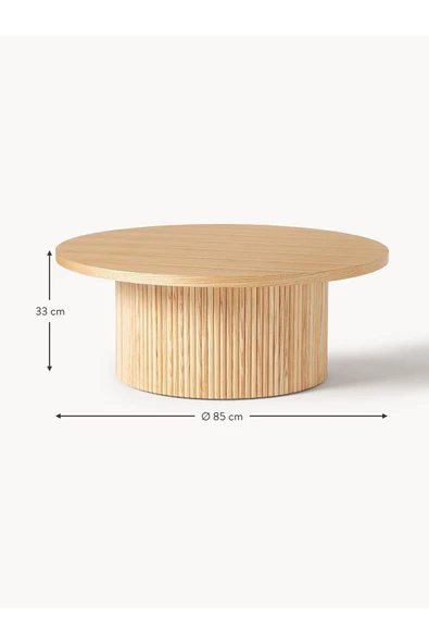 Eriza Nare, Yuvarlak Modern Çıtalı Orta Sehpa, Natural - 4