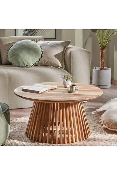 Eriza Side,  Yuvarlak Country Çıtalı Orta Sehpa, Natural - 2