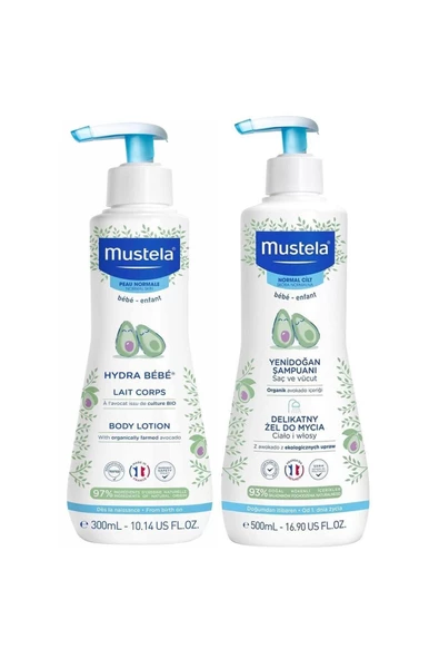 MUSTELA Yenidoğan Saç Ve Vücut Şampuanı 500 ml Mustela Hydra Bebe Vücut Losyonu 300 ml